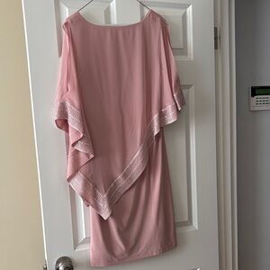 SLNY Pink Midi Dress with Cape Overlay